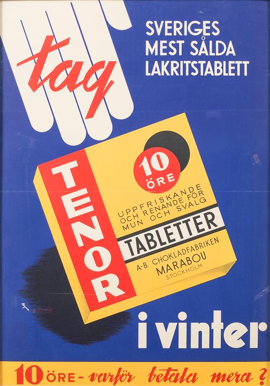 A mid 20th century advertising poster for Tenor.