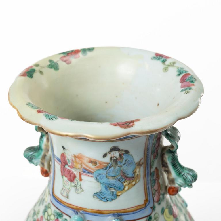 A group of three famille rose vases, Qing dynasty, late 19th century.