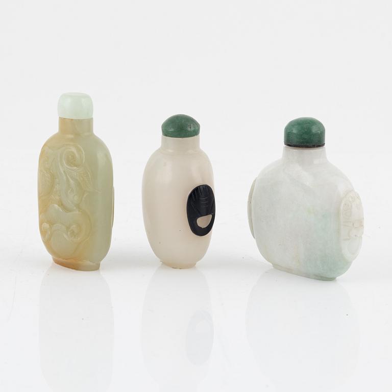 Five snuff bottles, China, 20th century.