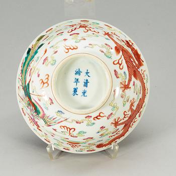 An underglaze blue and famille rose bowl, Republic with Guangxus six character mark.