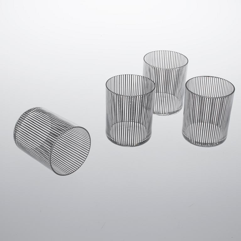 GLAS, KARAFF OCH SKÅL, 14 delar, glas, "Stripe", Bengt Orup, Johansfors.