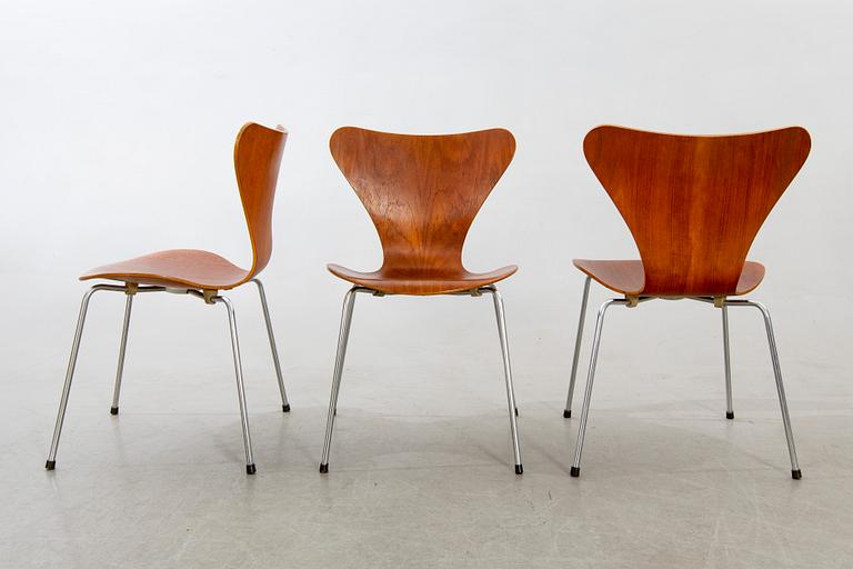 Arne Jacobsen, stolar 6 st, "Sjuan", Fritz Hansen, 1960-tal.