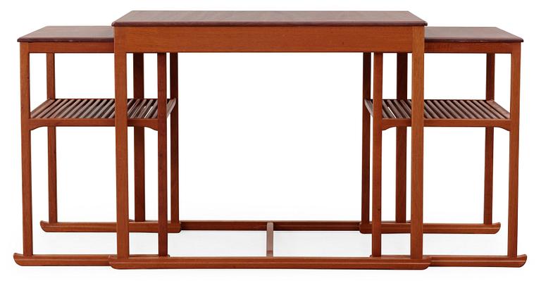 A Carl Malmsten teak set of occasional tables, manufactured by Åfors Möbelfabriks AB, Sweden.
