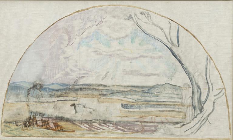 Axel Törneman, Mountainous landscape with figures in the foreground.