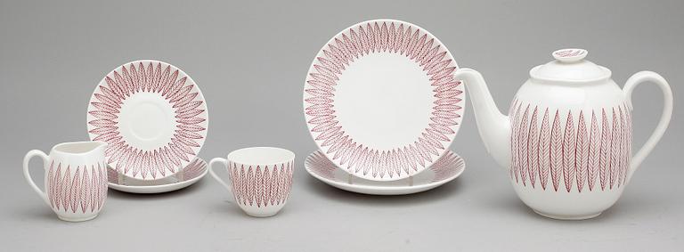KAFFESERVIS, 26 delar, benporslin, "Salix" Stig Lindberg, Gustavsberg, 1950-tal.