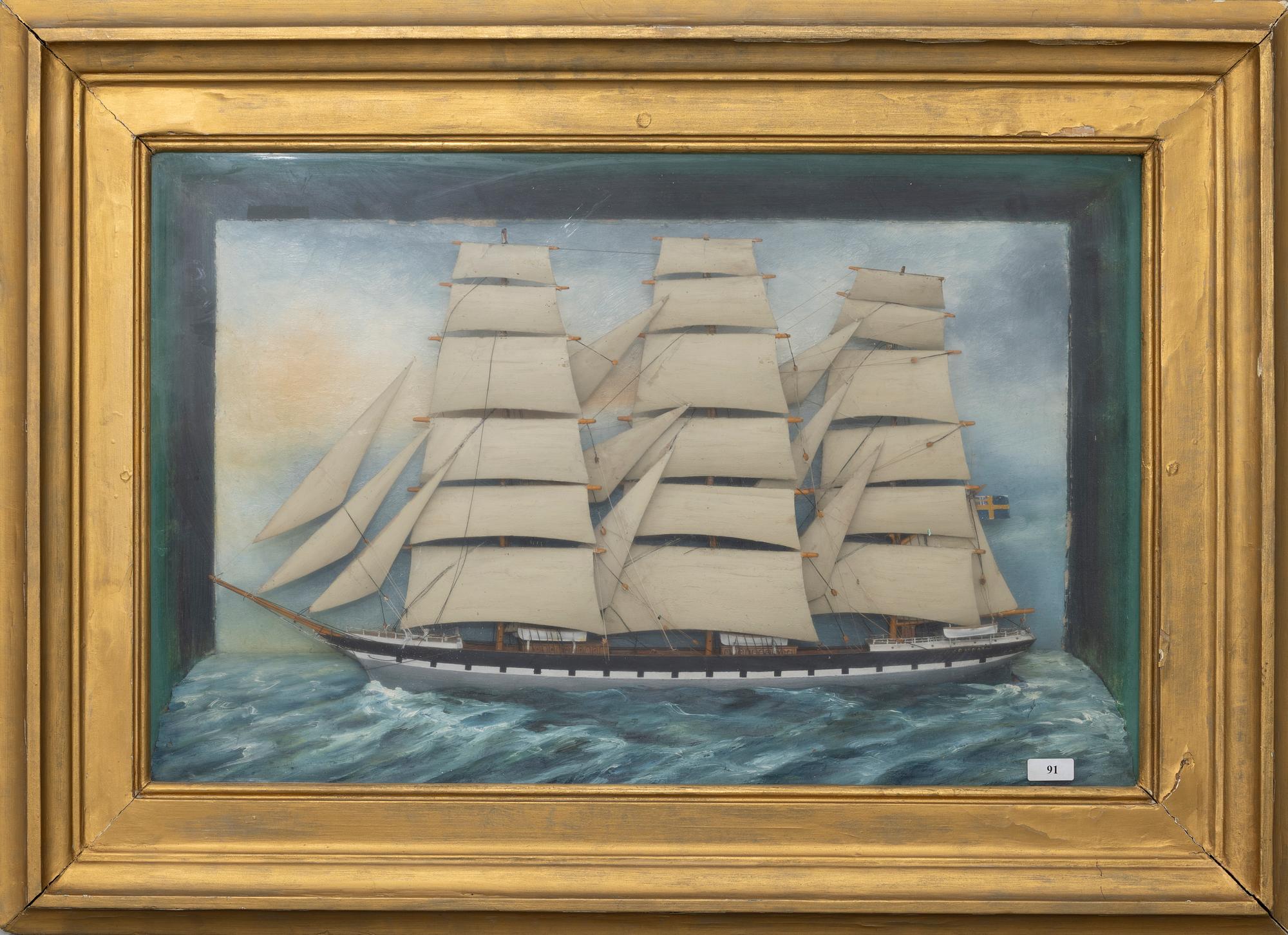 Diorama with a ship, late 19th century.