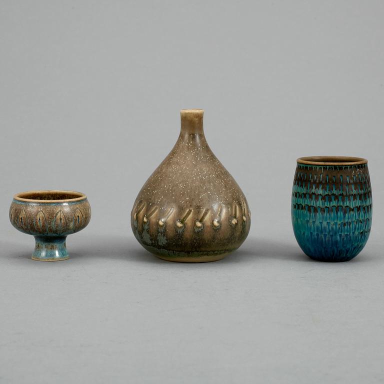 MINIATYRER, 3 st, Stig Lindberg, Gustavsbergs Studio.