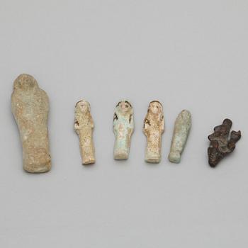 PARTI FORNFÖREMÅL, 13 delar, lergods, fajans, brons, mest Egypten och sentid, ca 664-331 f Kr.