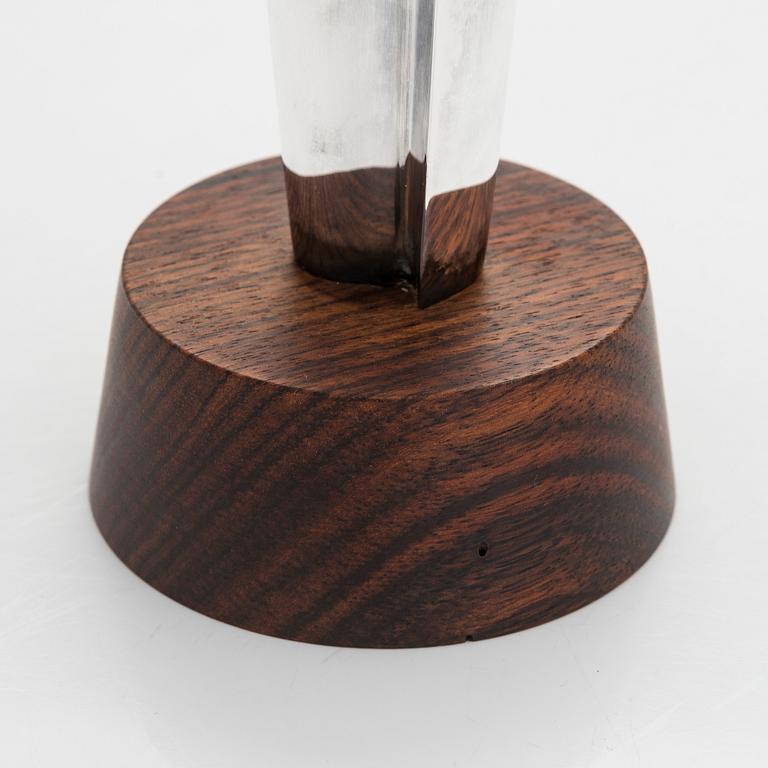 Tapio Wirkkala, a silver TW 228 'Flame' vase on a rosewood base, Kultakeskus, Hämeenlinna 1965.