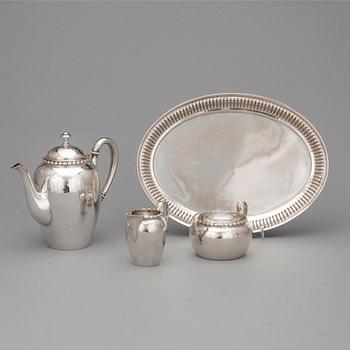 KAFFESERVIS, 3+1 delar, silver, K. Anderson, Stockholm 1918-23. Tot ca 710 gram.