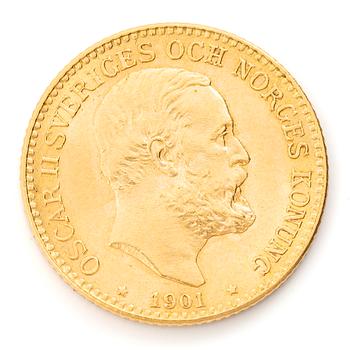 Guldmynt, Sverige, Oskar II, 10 kronor, 1901.