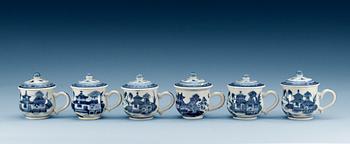 1760. A set of six blue and white custard cups with covers, Qing dynasty, Jiaqing (1796-1820).