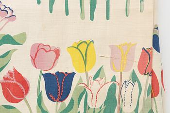 Josef Frank, gardiner, ett par, samt gardinkappor, 3 st, "Tulpan", Svenskt Tenn.