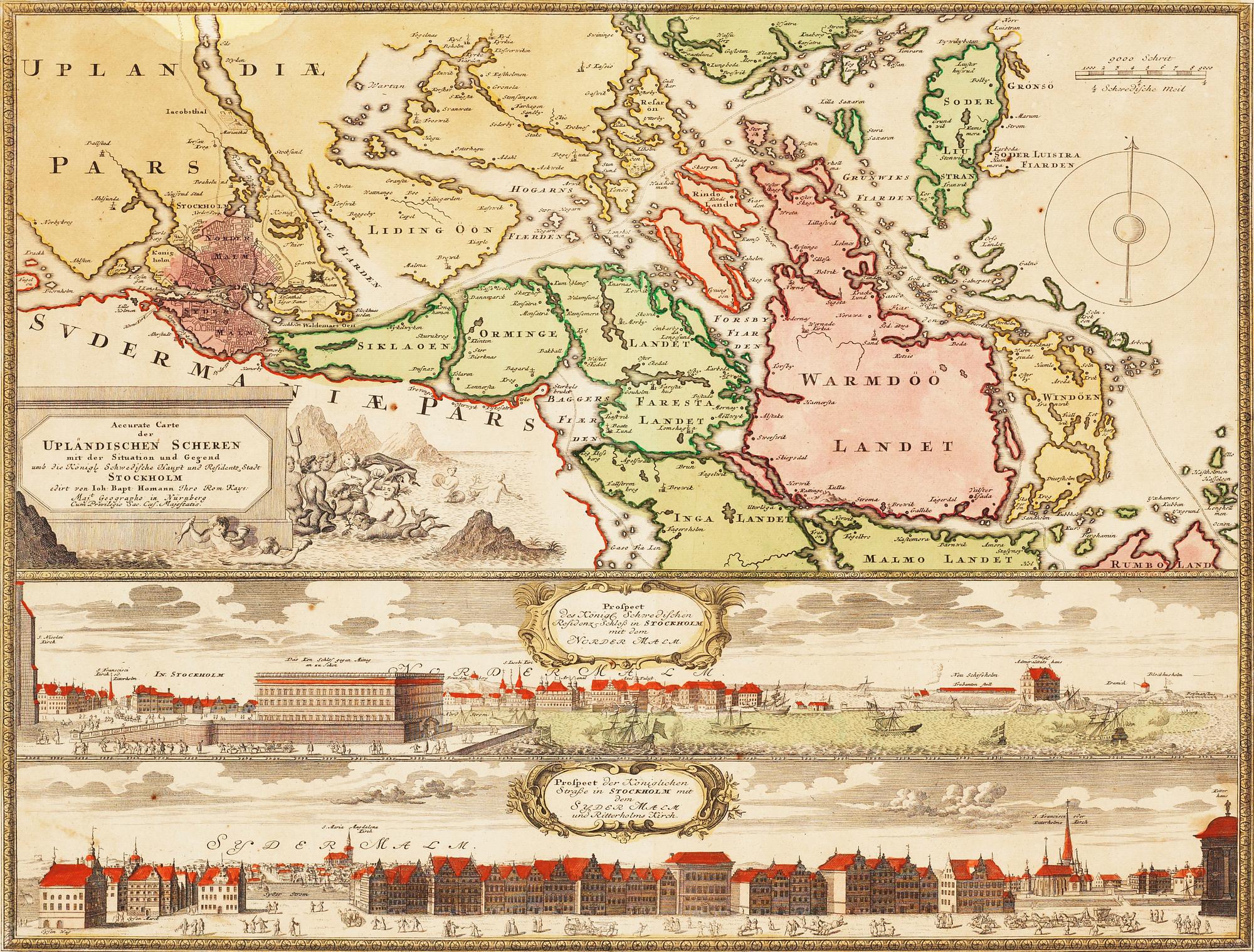 JOHAN BAPTISTA HOMANN, karta. Kolorerat kopparstick, Nürnberg troligen 1716.