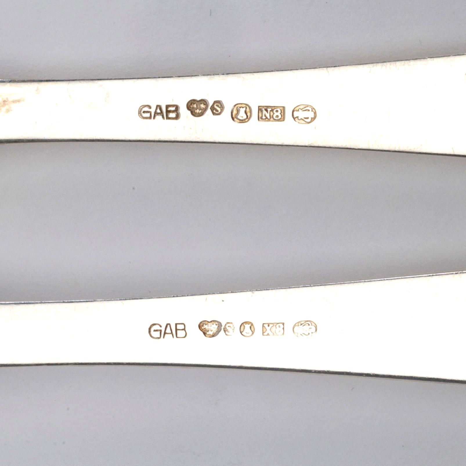 A Swedish 20th century set of 24 pcs of silver cutlery mark of Jacob Ängman GAB Stockholm 1959/60s, weight 1060 grams.