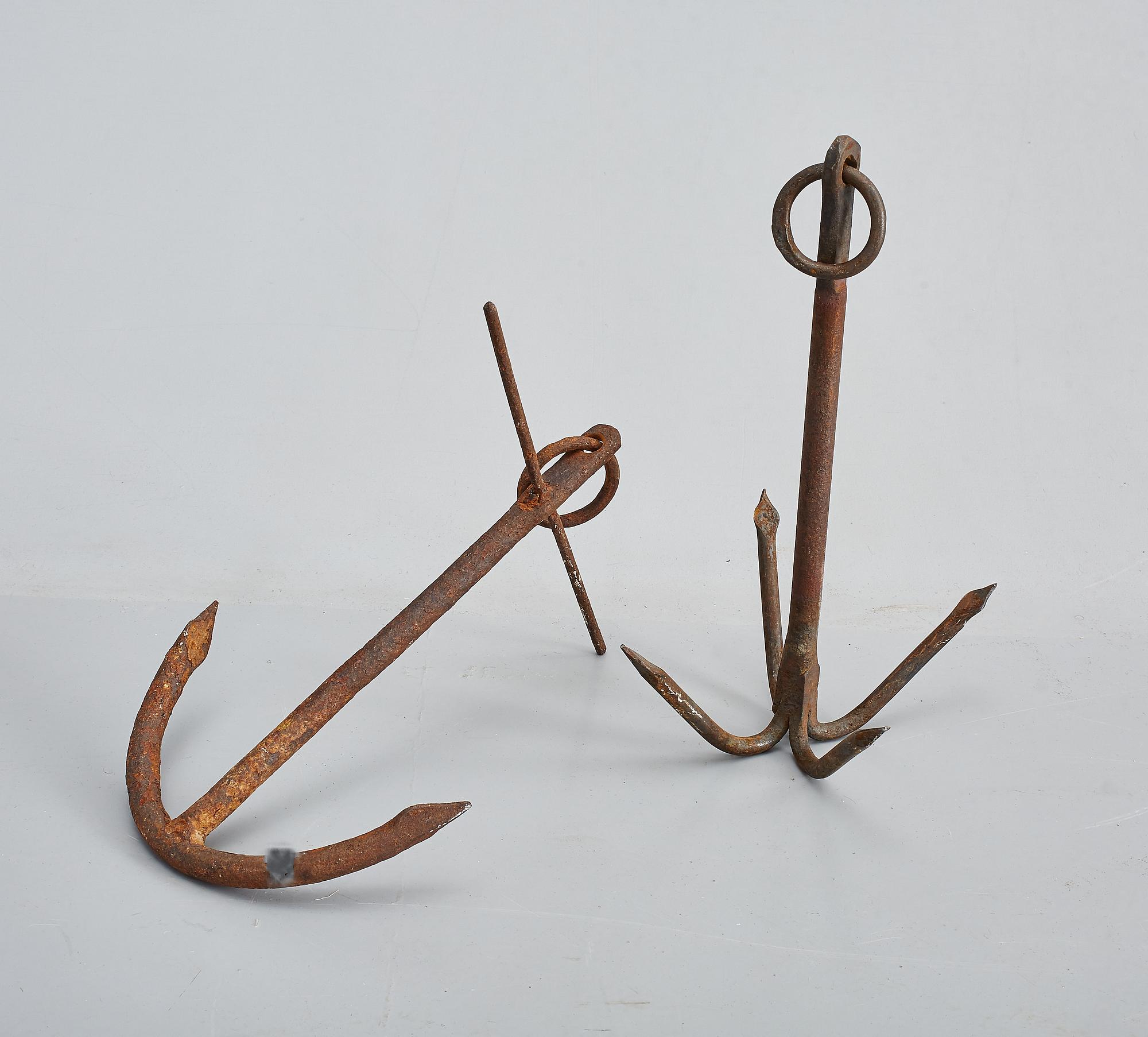 ANKARE, 2 st, gjutjärn, 18/1900-tal.