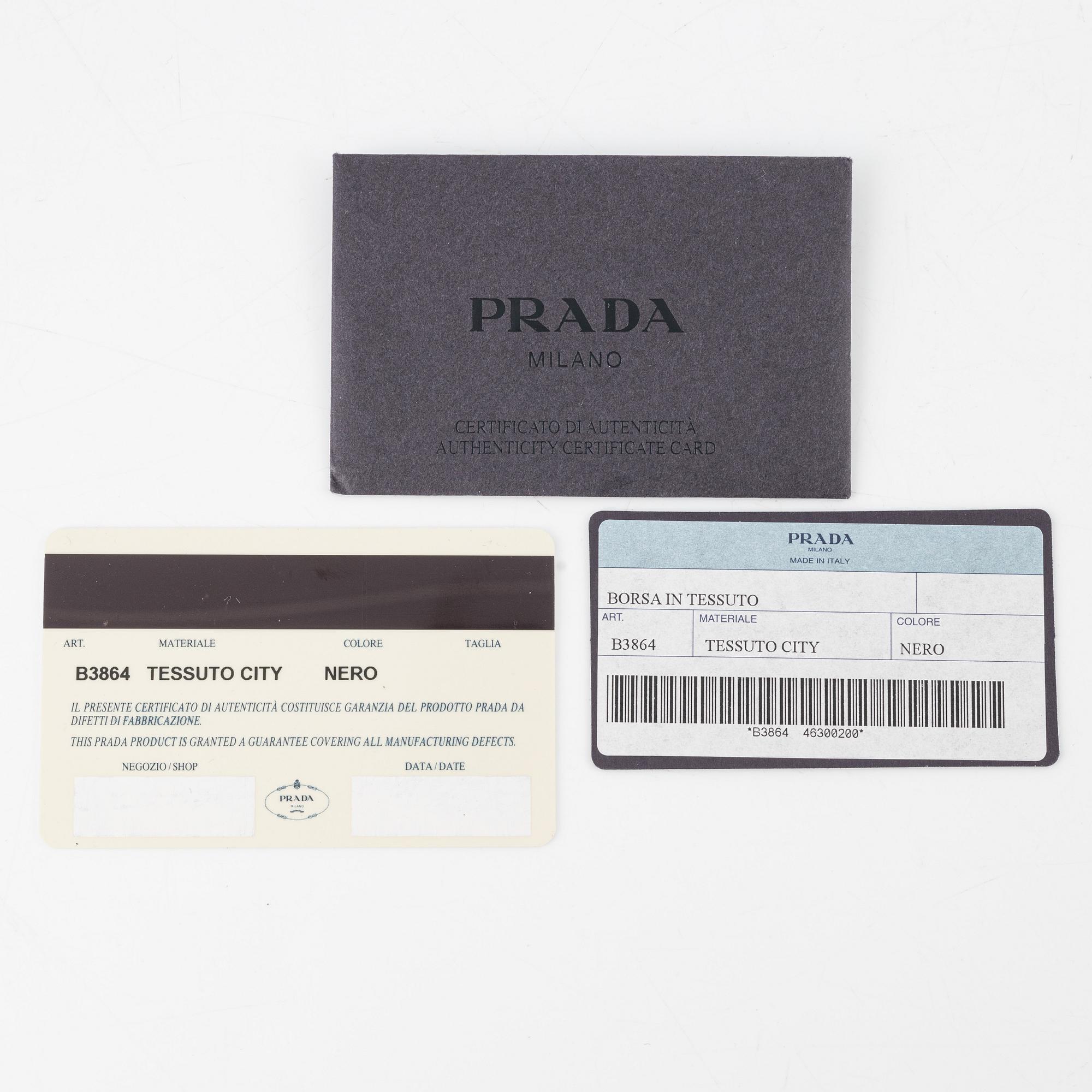 Prada, a black nylon handbag.