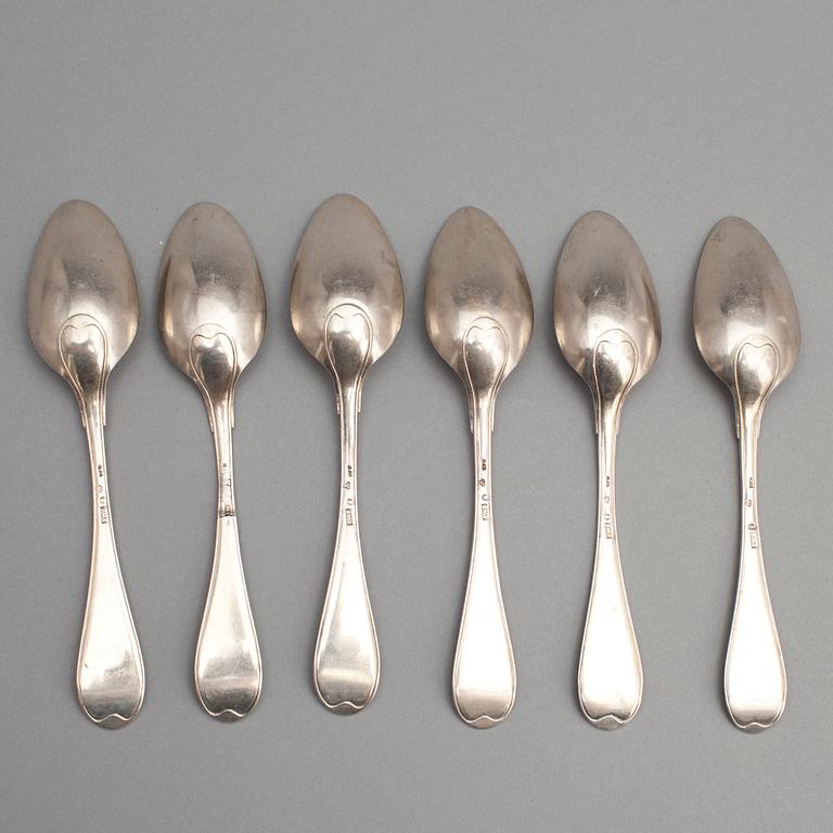 DESSERTSKEDAR, 6 st, silver, Stephan Westerstråhle, Stockholm 1803. Tot ca 230 gram.
