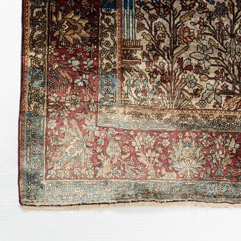 A rug, antique, silk Kashan, possible Motachem, ca 208-213,5 x 129,5-132 cm.