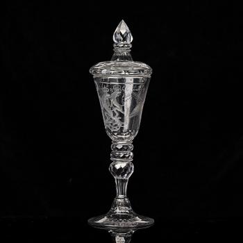 A large engraved goblet, Kungsholms glasbruk, 18th century.