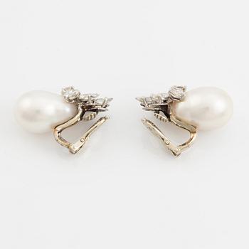 Van Cleef & Arpels a pair of earrings with drop-shaped cultured pearls and marquise and round brilliant-cut diamonds.