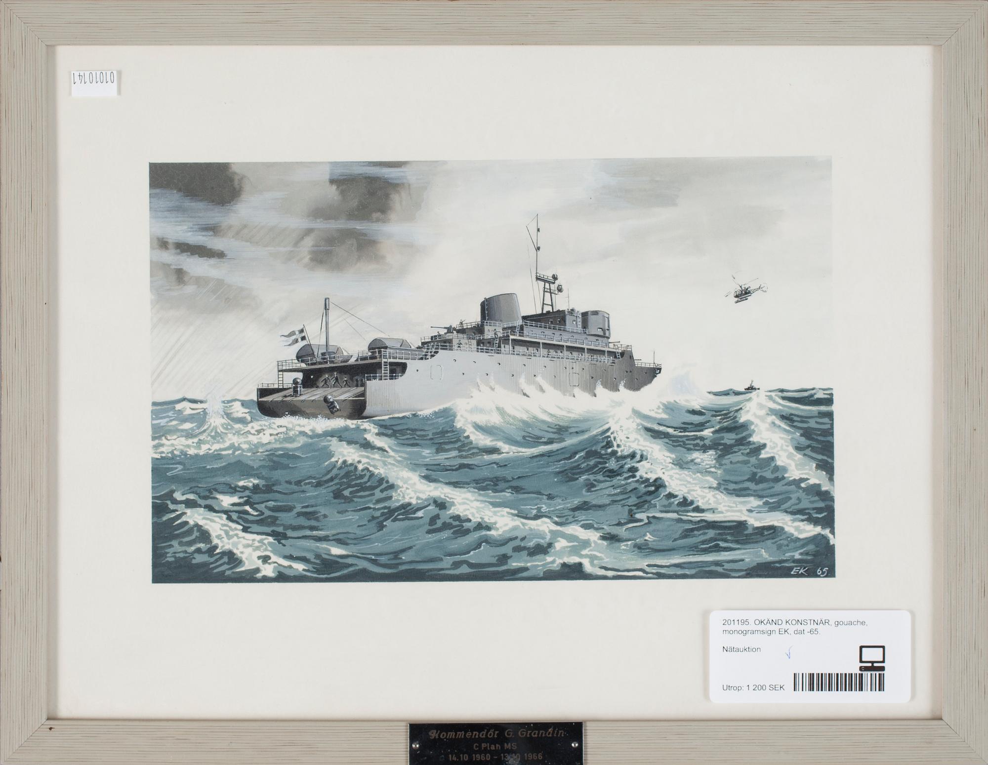 OKÄND KONSTNÄR, gouache, monogramsign EK, dat -65.