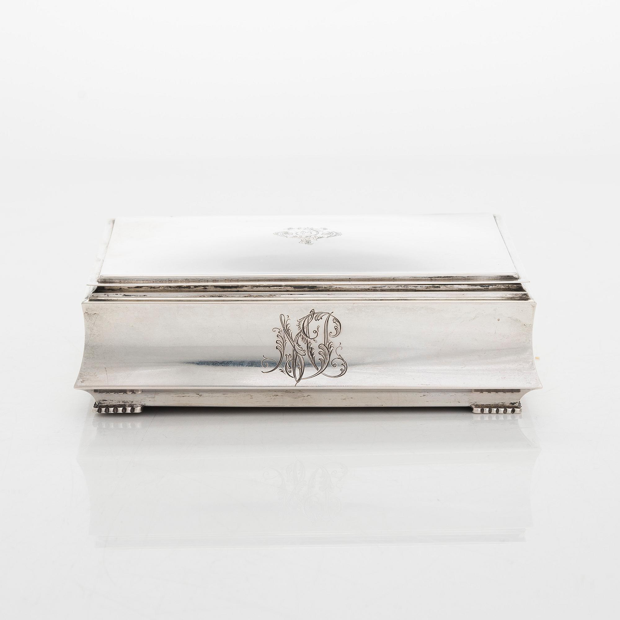 A 20th century silver cigar box, with Finnish import marks, Brødrene Lohne, Bergen.