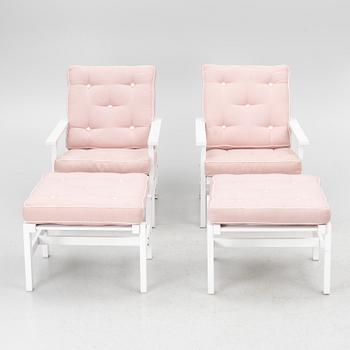 Elsa Stackelberg, A pair of armchairs, with footstools, Fri Form, contemporary.