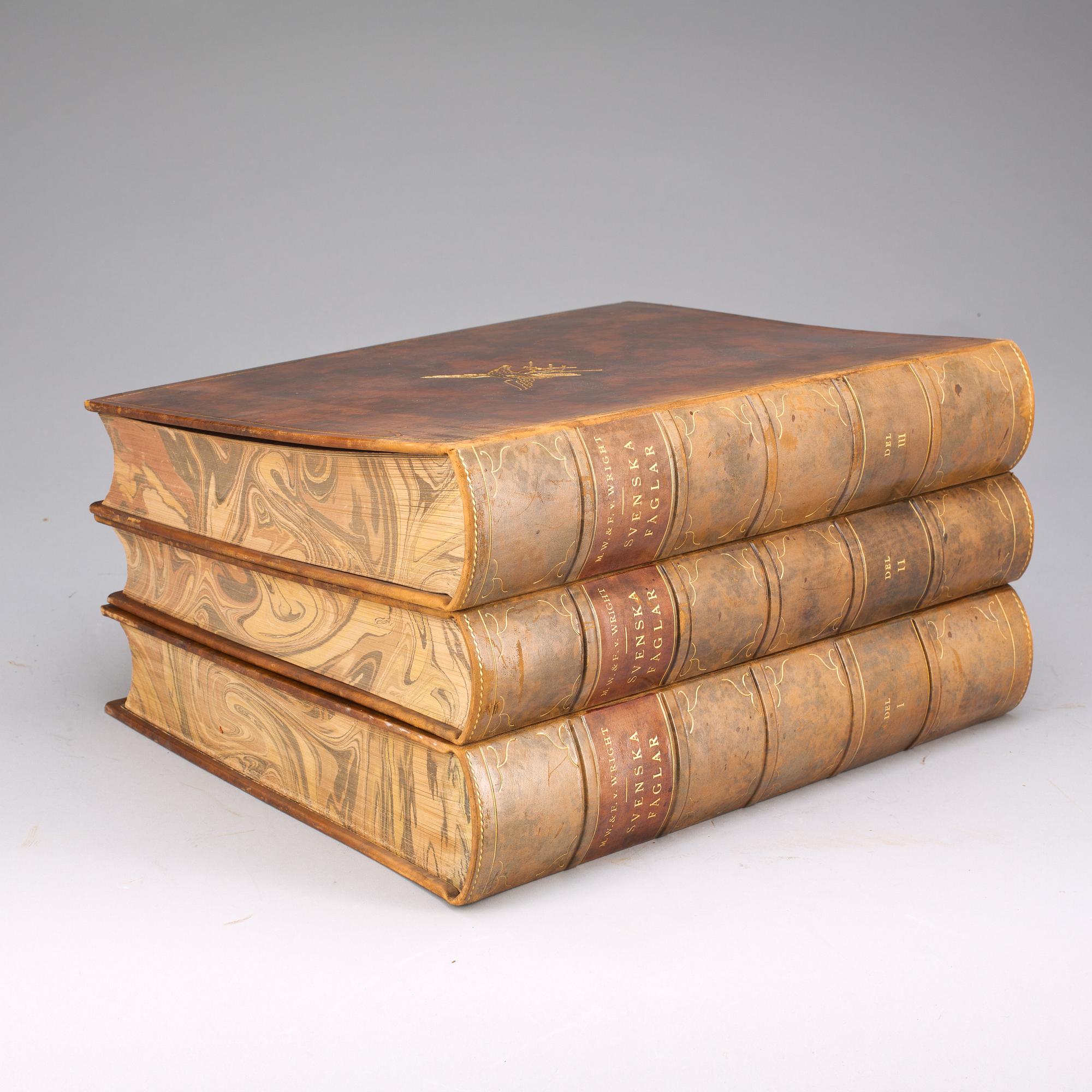BOK, 3 vol. "Svenska Fåglar", M,W & F von Wright. 1924, 1929 och 1929 Stockholm.