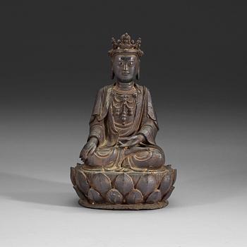 A bronze figure of Guanyin seated on a Lotus throne, Ming dynasty, 17th Century.