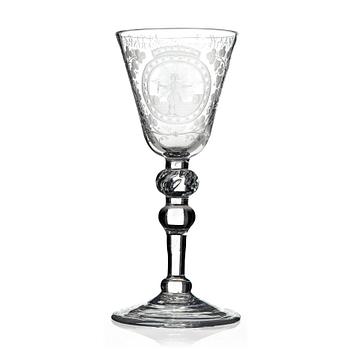 A Dutch engraved glass goblet, 18th Century.