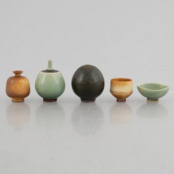 Berndt Friberg, a set of five stoneware miniatures, Gustavsberg Studio.