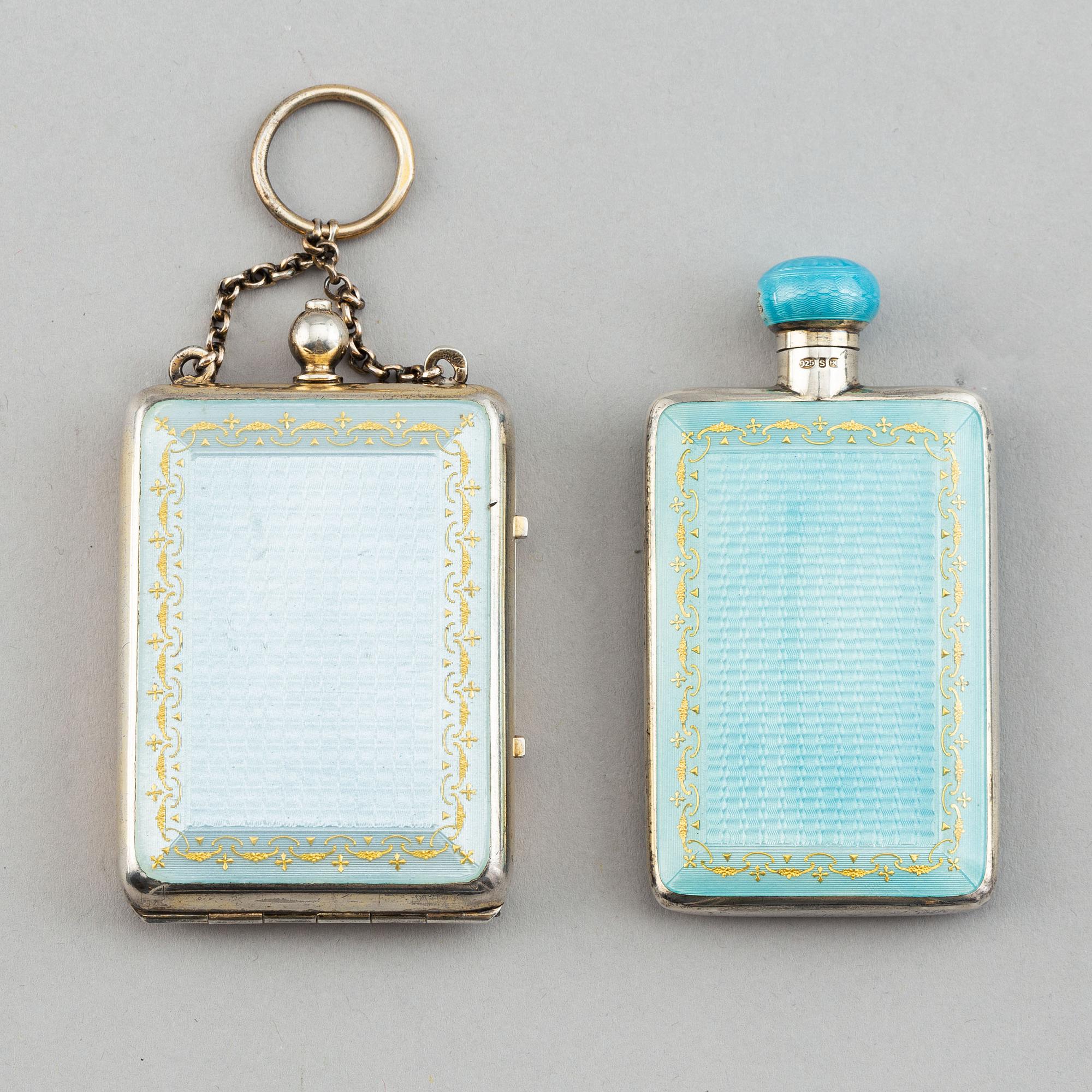 Five silver and enamel accessories, including David Andersen, Norway early 20th century.