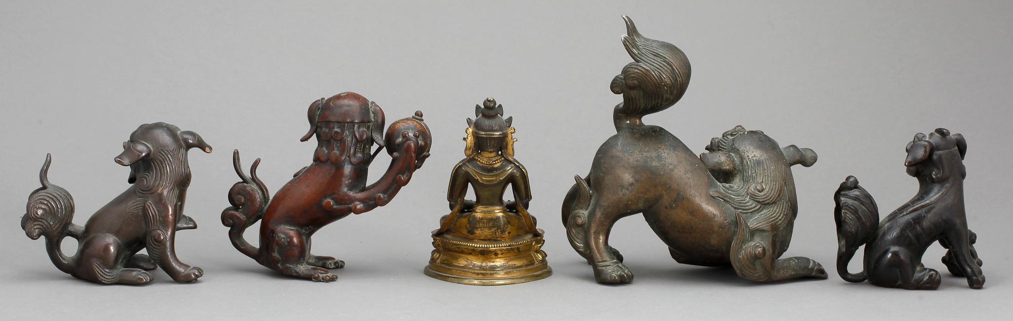 FIGURINER, 5 st, bl a brons, Kina, modern tillverkning.
