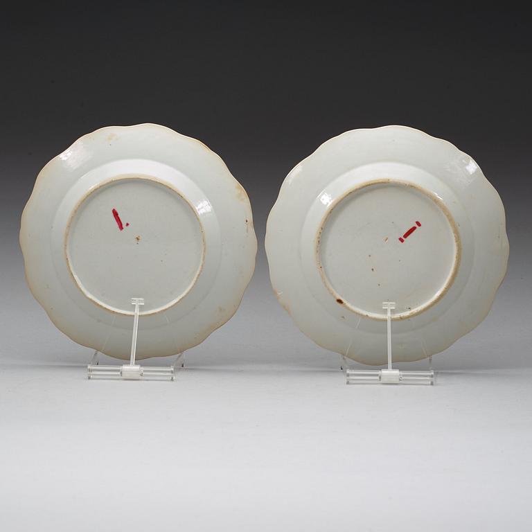 A pair of famille rose armorial dishes for Claes Alströmer, Qing dynasty, Qianlong (1736-95), ca 1770.