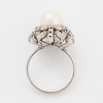Pearl and eight-cut diamond cocktail ring.