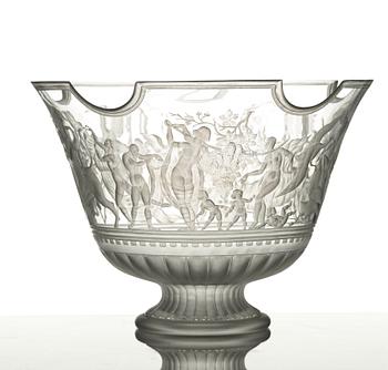 Simon Gate, a Swedish Grace engraved "Bacchus" bowl, Orrefors, Sweden 1926, engraved by Arthur Diessner.