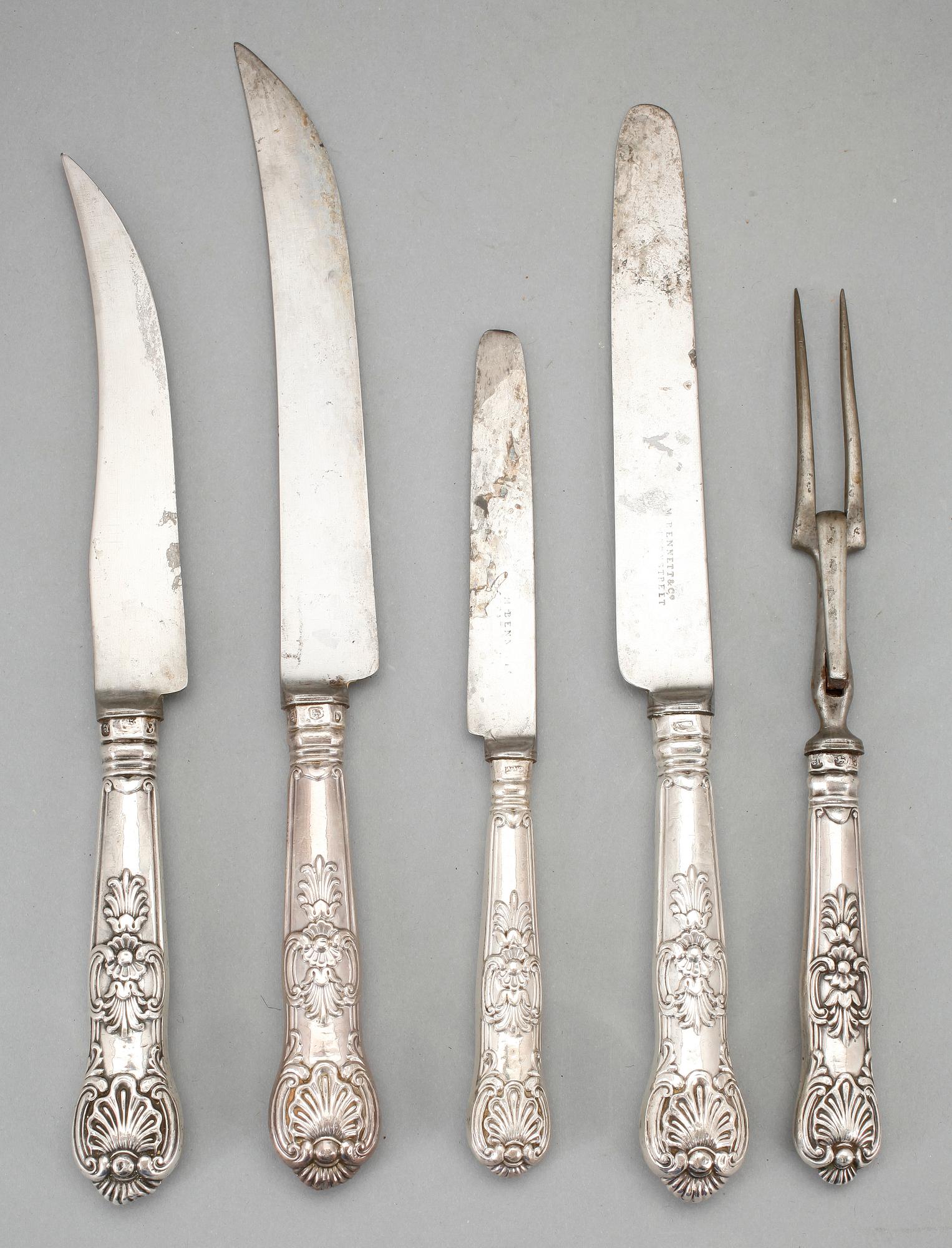 PARTI SILVERBESTICK, 22 delar, oidentifierad mästare, Sheffield, mestadels 1833.