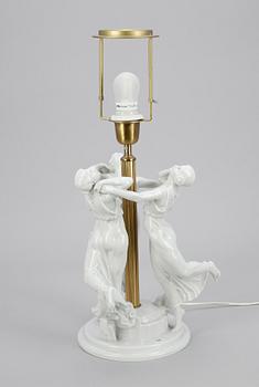 BORDSLAMPA, porslin och mässing, Karl Himmelstoss, Rosenthal, 1900-talets första hälft.