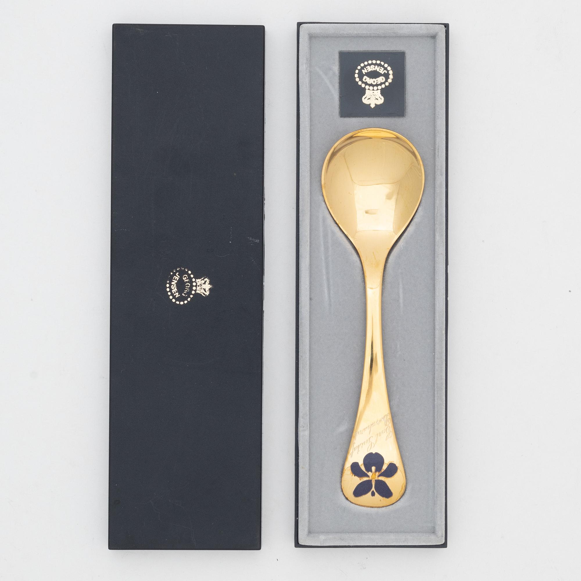 Danish Christmas cutlery/annual cutlery, 12 pieces, gilded sterling silver and enamel, Anton Michelsen and Georg Jensen,