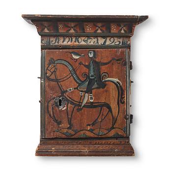 86. A Swedish polychrome-painted wall cabinet from Dalarna, dated 1795.