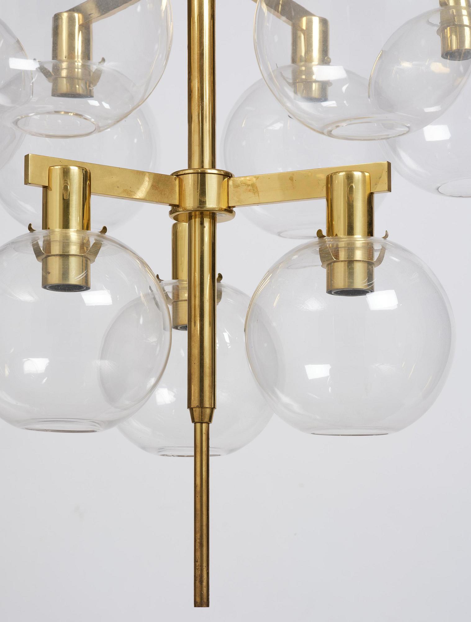 Hans-Agne Jakobsson, an imposing pair of ceiling lamps model "T348/9", Hans-Agne Jakobsson AB, Markaryd, 1960s-70s.