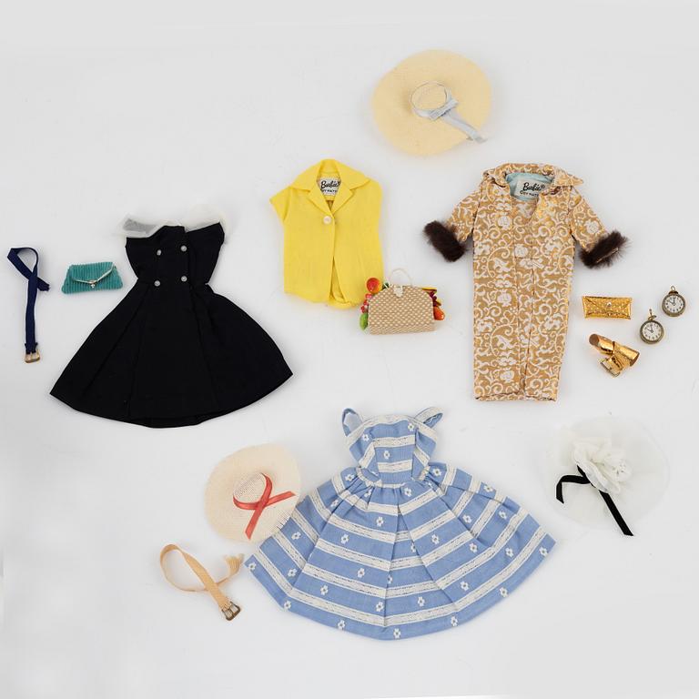 Barbie and Ken, dolls 2 pcs. as well as clothes, vintage, "Swirl Ponytail Blond" Mattel 1964, Ken Mattel 1963/64.