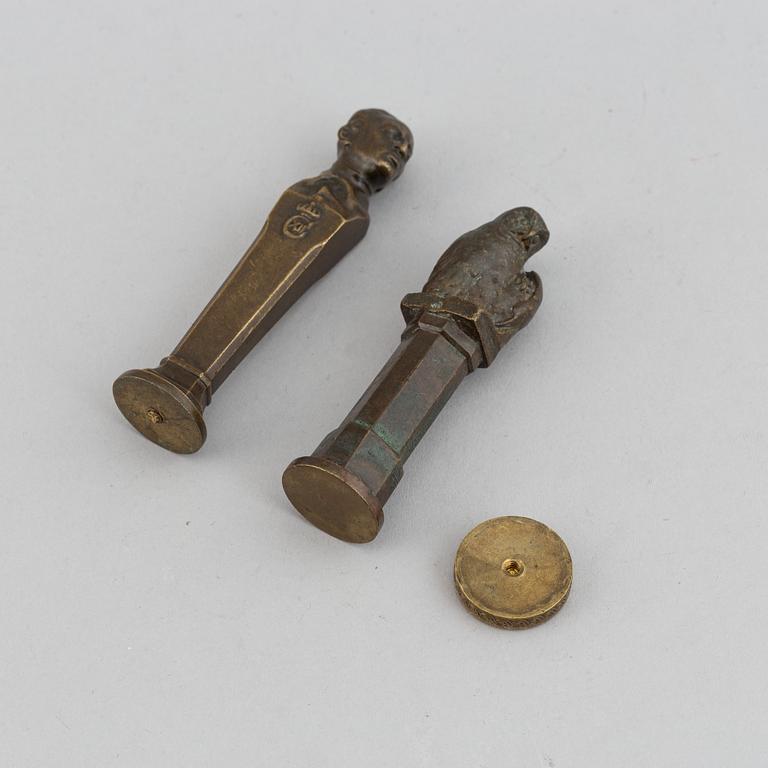 Seal stamp and a letter knife. Bronze 27 cm, 9.5 cm and 8.5 cm.