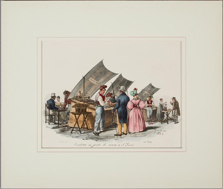 LITOGRAFISKA TRYCK, 5 st, Italien, omkring år 1900.