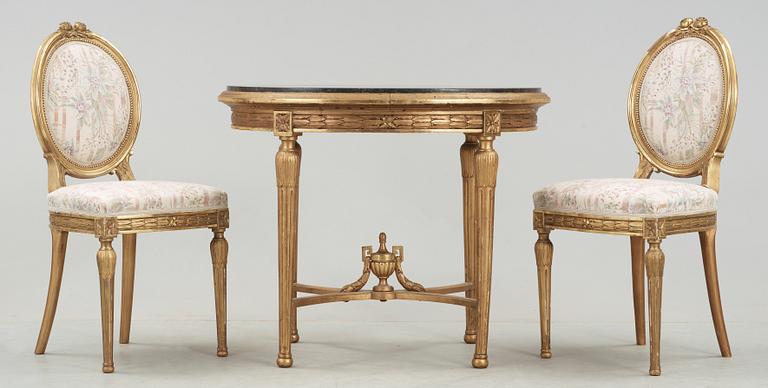 SALONGSGRUPP, 6 delar, gustaviansk stil, 1800-talets slut.
