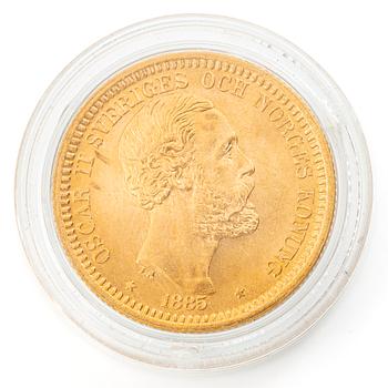 Guldmynt, Sverige, Oskar II, 20 kronor, 1885.