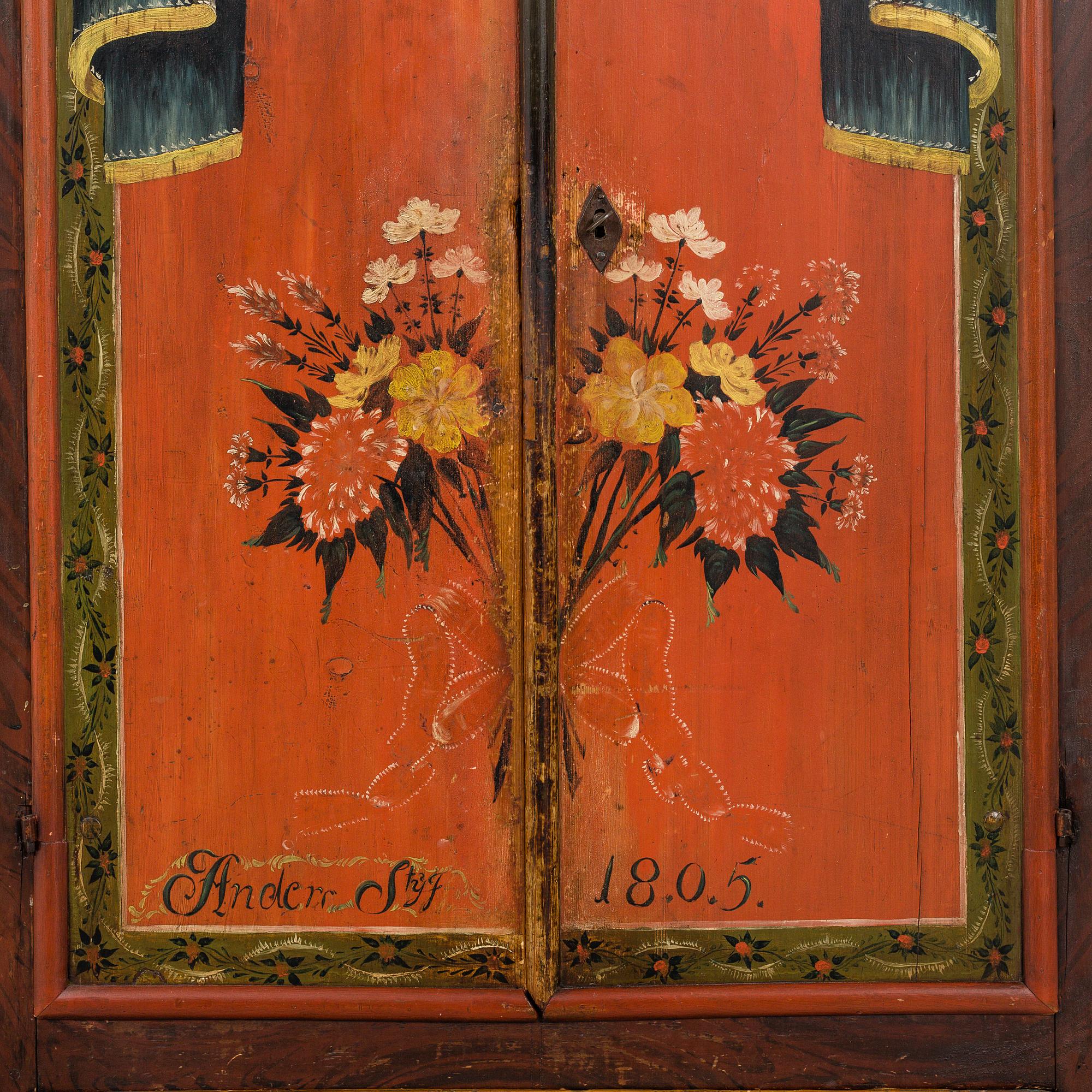 A PAINTED PINE CUPBOARD DATED FROM 1805 JÄMTLAND, SWEDEN.