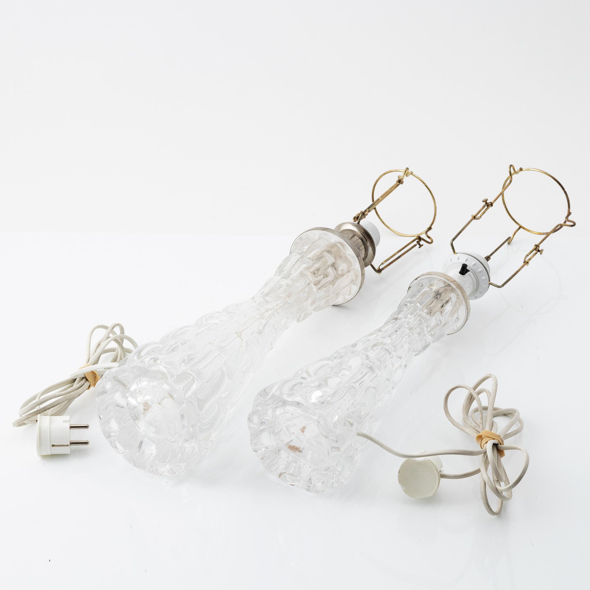 Carl Fagerlund, two glass table lights, Orrefors.