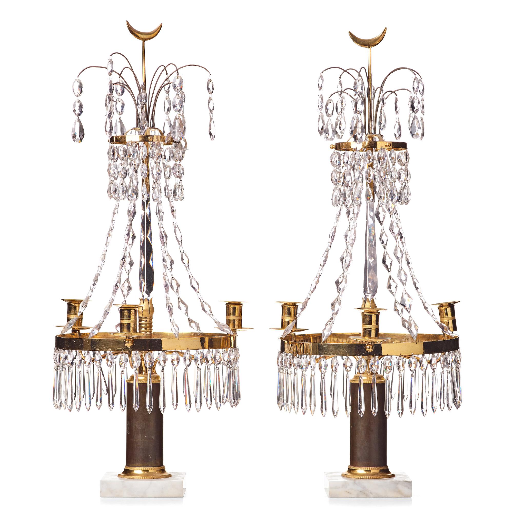 A pair of Gustavian three-light girandoles, late 18th century.